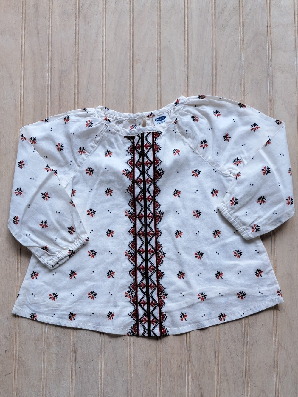 Old Navy Embroidered Boho Peasant Top 6-12M White Floral Cotton Festive